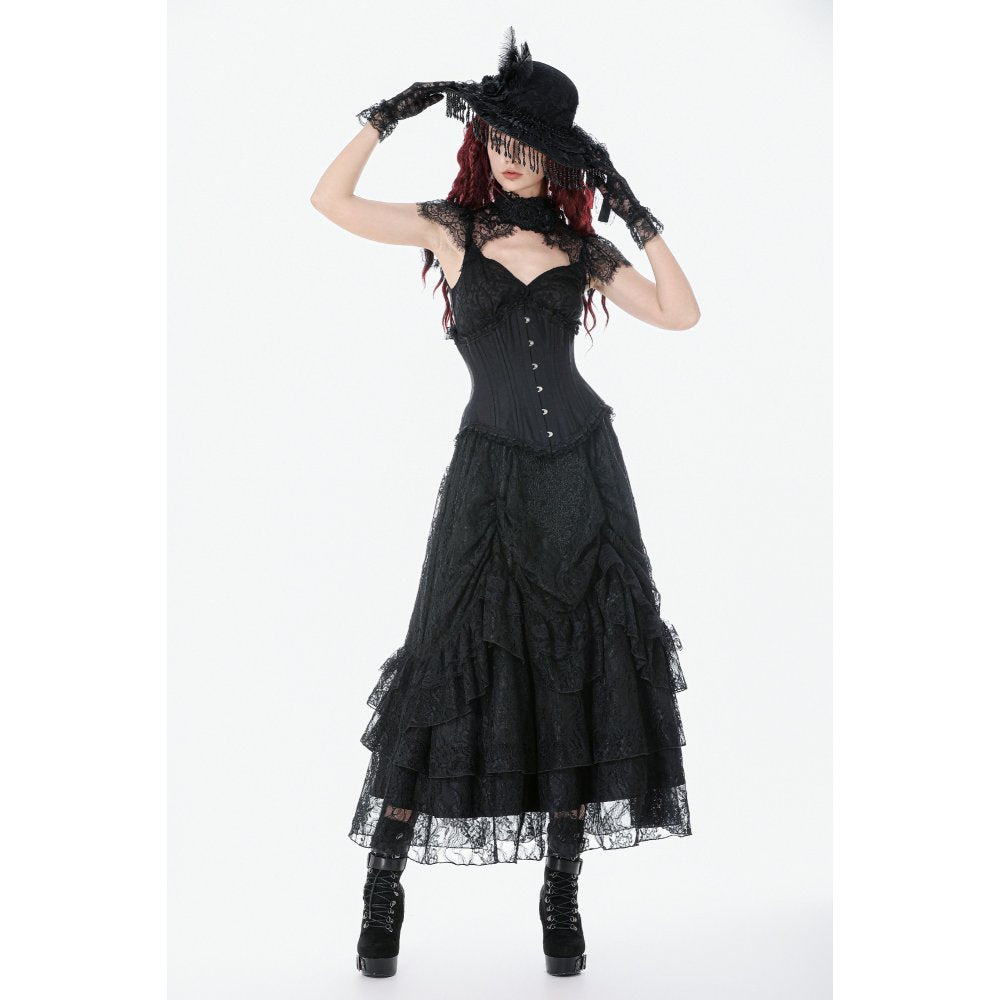 Dark in Love Vintage Gothic Lace-Layered Maxi Skirt