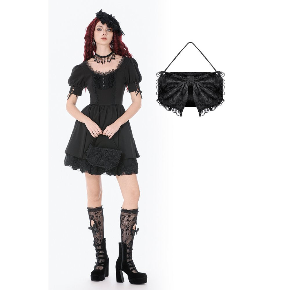 Dark In Love Victoria Black Lace Bow Mini Handbag