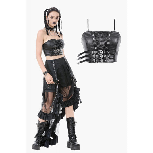 Dark in Love Ravena Buckled Faux Leather Corset Top