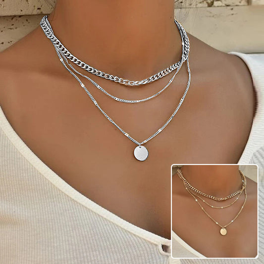 Women's Multilayer Necklace, Fashion Disc Pendant Chain