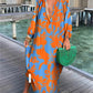 Bold Print Pullover Long Sleeve V-Neck Long Loose Dress, Spring and Summer Collection