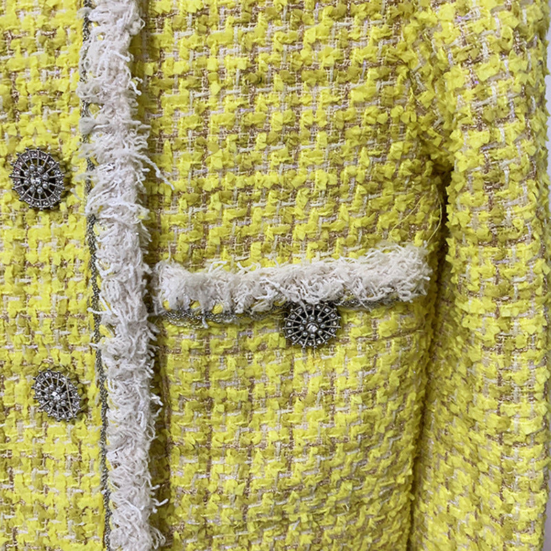 Lemon Yellow Tweed Classic French-Style Women's Tailored Jacket