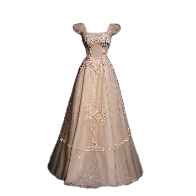 Women's Champagne Lightweight Luxury Brocade Corset Evening Gown