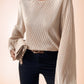 Women's Round Neck Loose Fit Bell-Sleeve Casual Ribbed Top