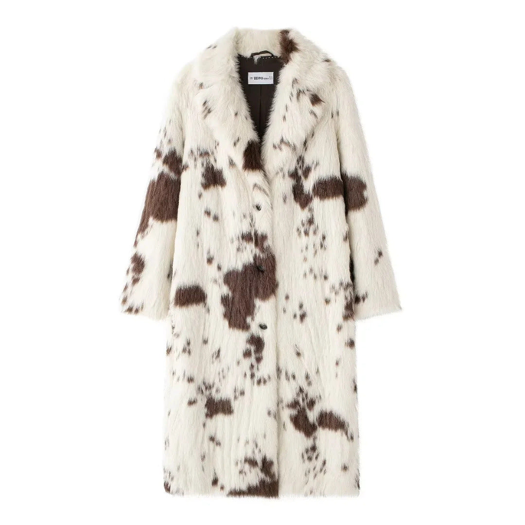 Women's Cowhide Pattern Faux Fur Coat