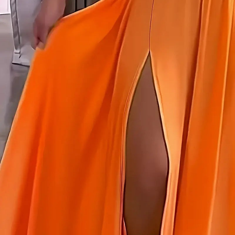 Women's Sexy Plunging Neckline Flowing High-Slit Maxi Dress