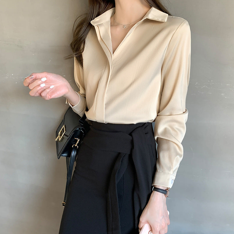 Long Sleeve Casual Women's Silky Satin Shirt