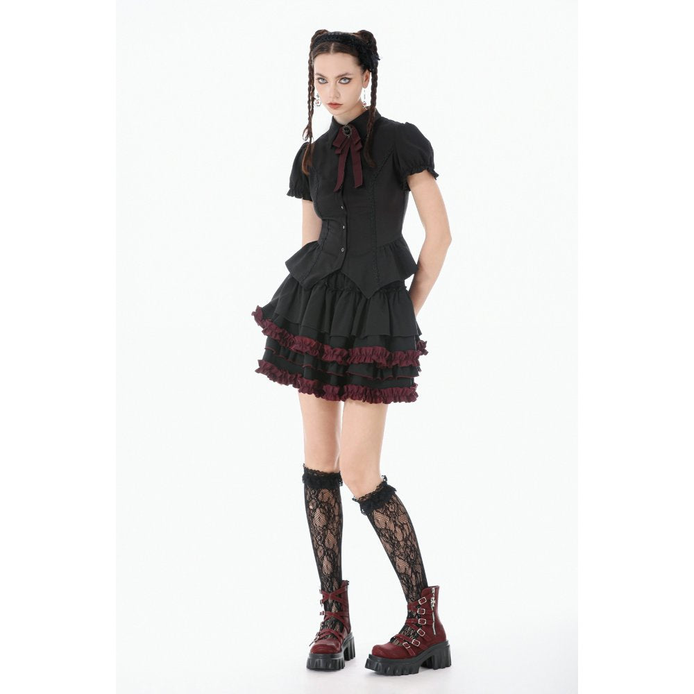 Dark in Love Black Crimson Gothic Tiered Skirt