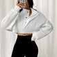 Women's Stand Up Collar Front Button Long Sleeve Textured Short Top