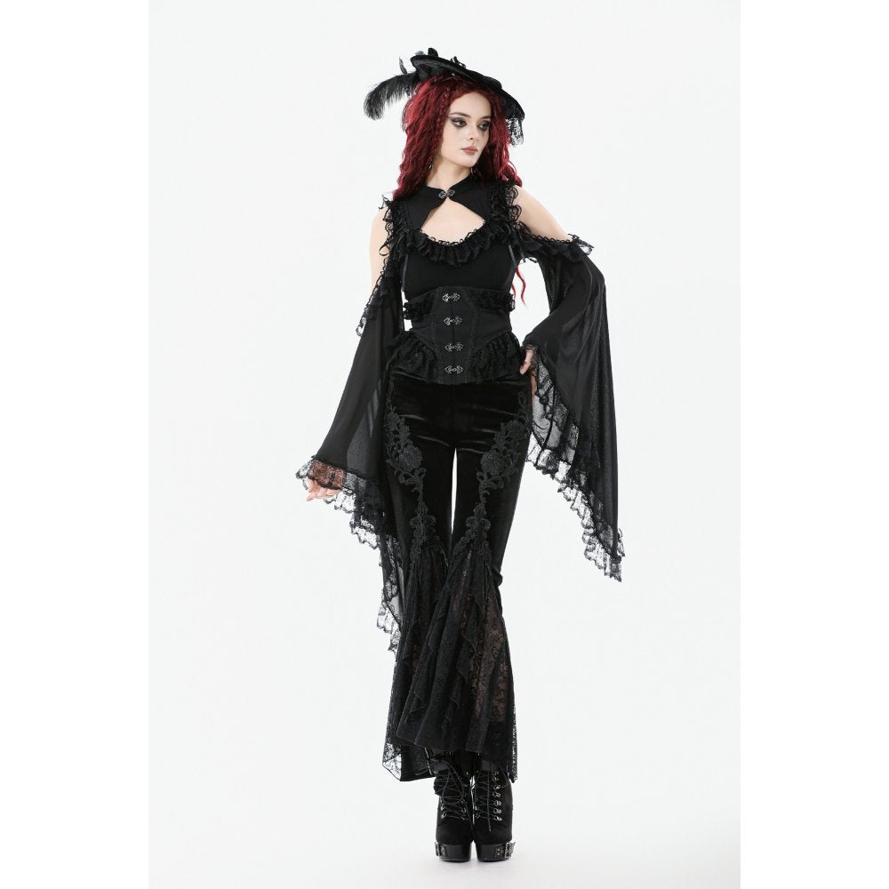 Dark in Love Erzebeth Velvet Lace Flare Trousers in Black