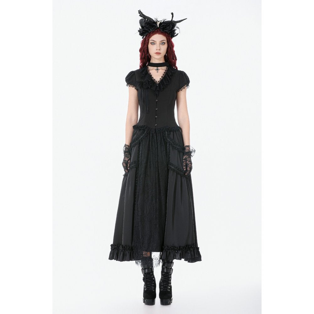 Dark in Love Courtly Cross Gem Pendant Gothic Blouse