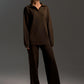 Women's Knitted Fashion Suit, Casual Collared Loose Pants Set