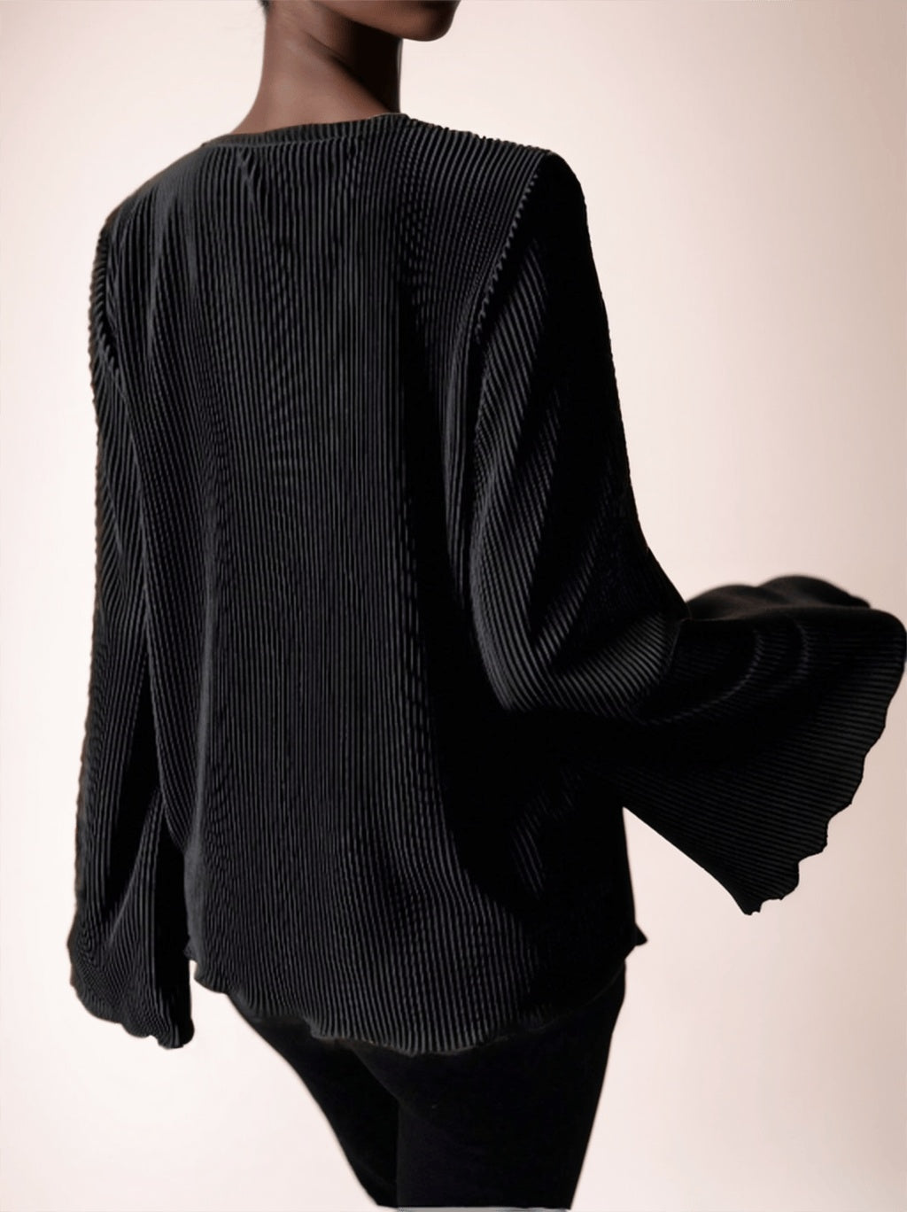 Women's Round Neck Loose Fit Bell-Sleeve Casual Ribbed Top