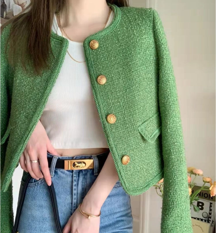 Women's Green Tweed Classic French-Style Tailored Jacket