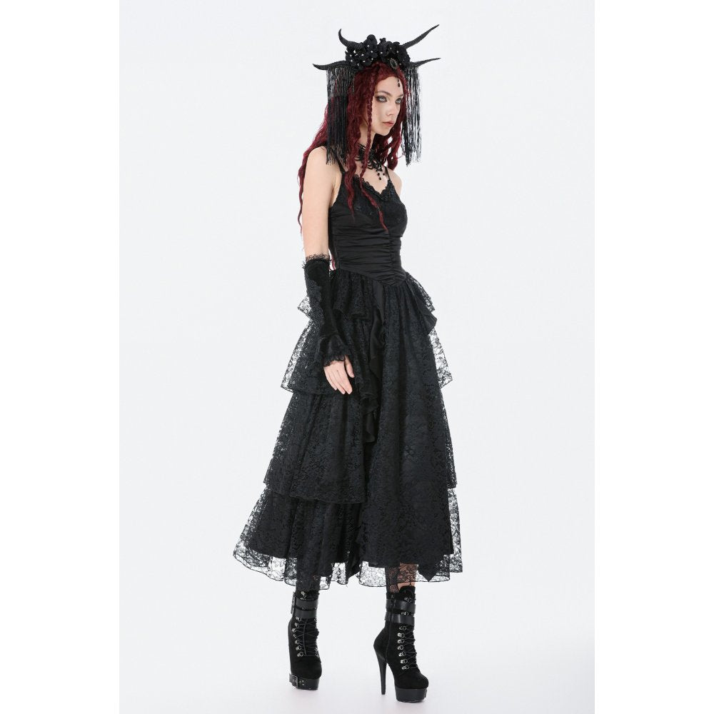 Dark in Love Gothic Satin Lace Tiered Dress