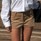 Vireous Womens Low-Rise Dress Pants, Corduroy Shorts in Brown and Beige