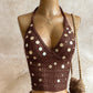 Vireous Sequin Crochet Halter Vest, Figure-Hugging Summer Top