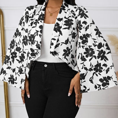 Women's Elegant Cropped Party Jacket with Slit Sleeves