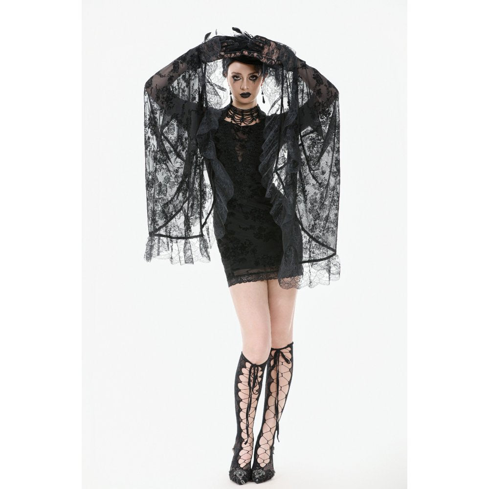 Dark In Love Minerva Bell-Sleeve Lace Dress in Black