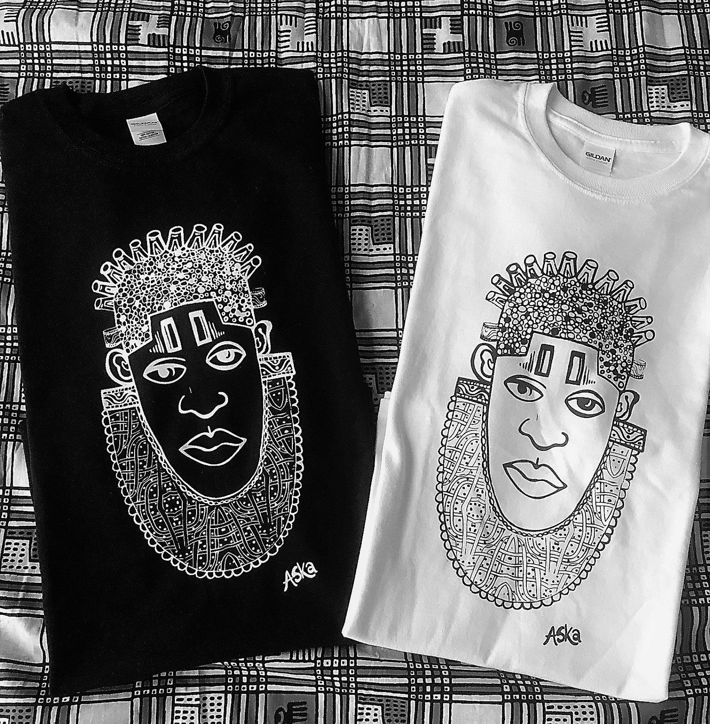 Queen Idia African Art Earth Positive T-Shirt, White on Black