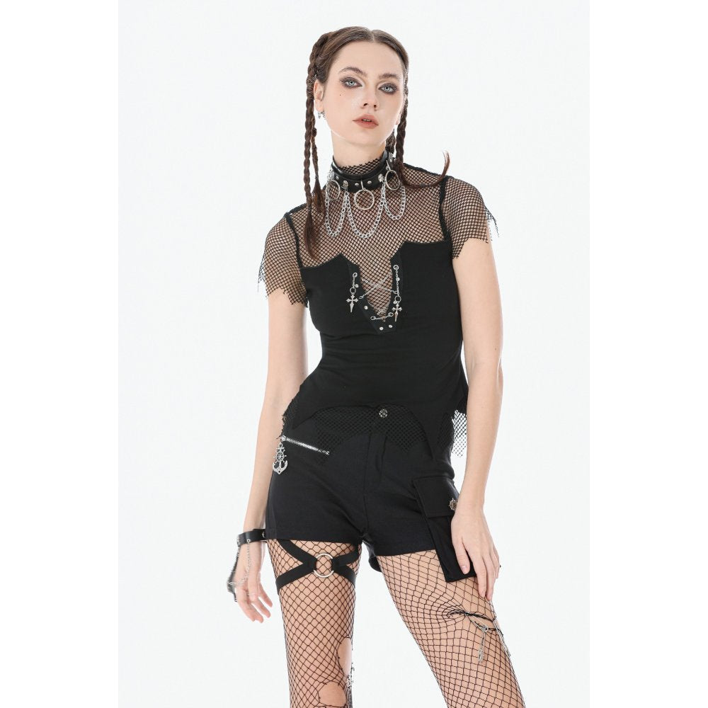 Dark in Love Dark Punk Mesh Chain Layered Top