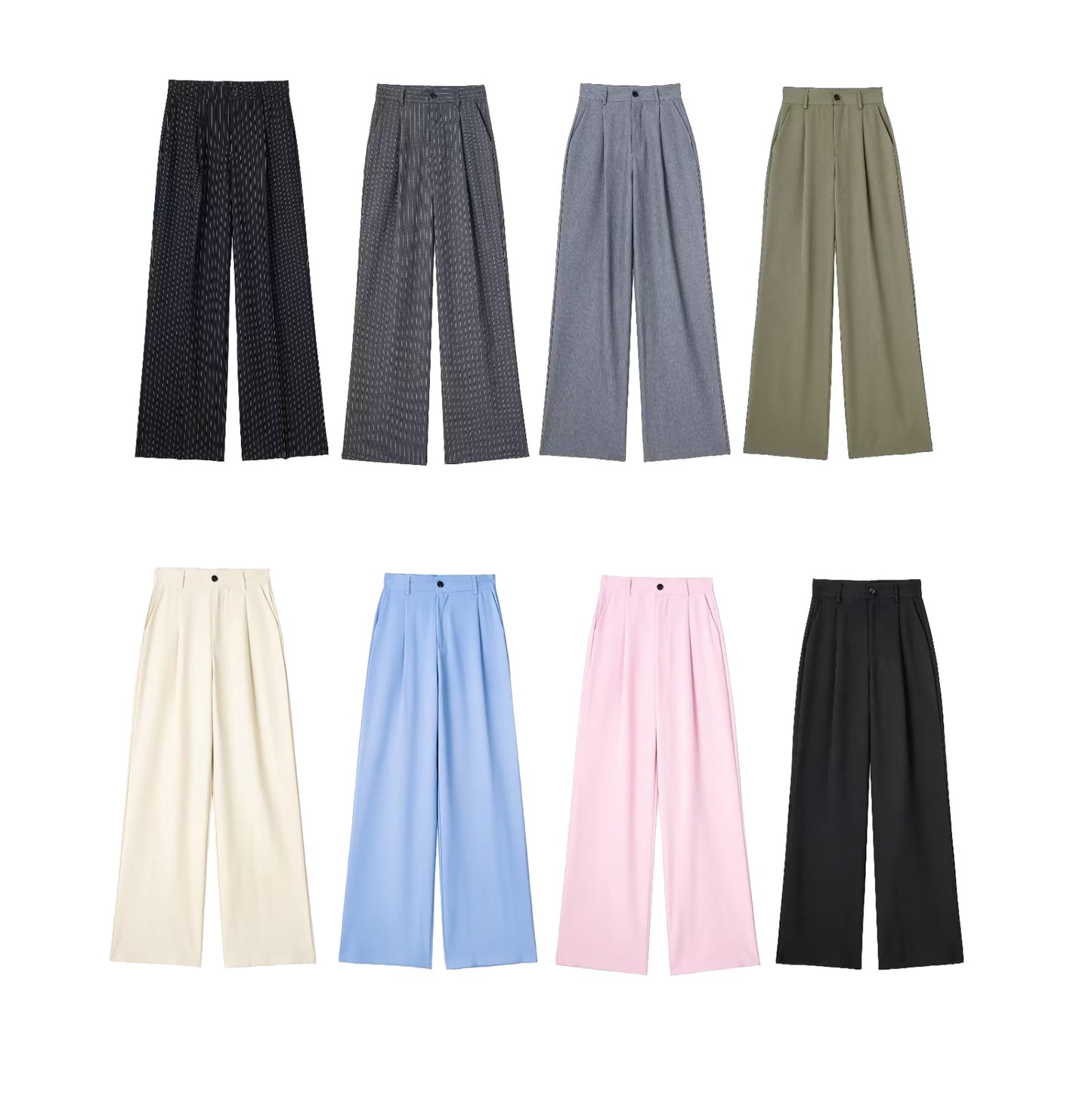 Women's French-Style Pleated High-Waist Wide-Leg Trousers, Multi Colours