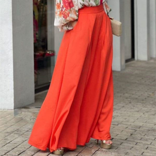 Vireous Rose Printed Shirt Red High-Waist Trousers Suit