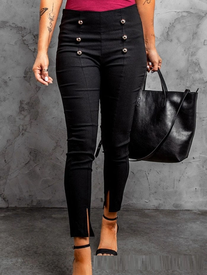 Women's Button-Front Elasticated Pencil Pants