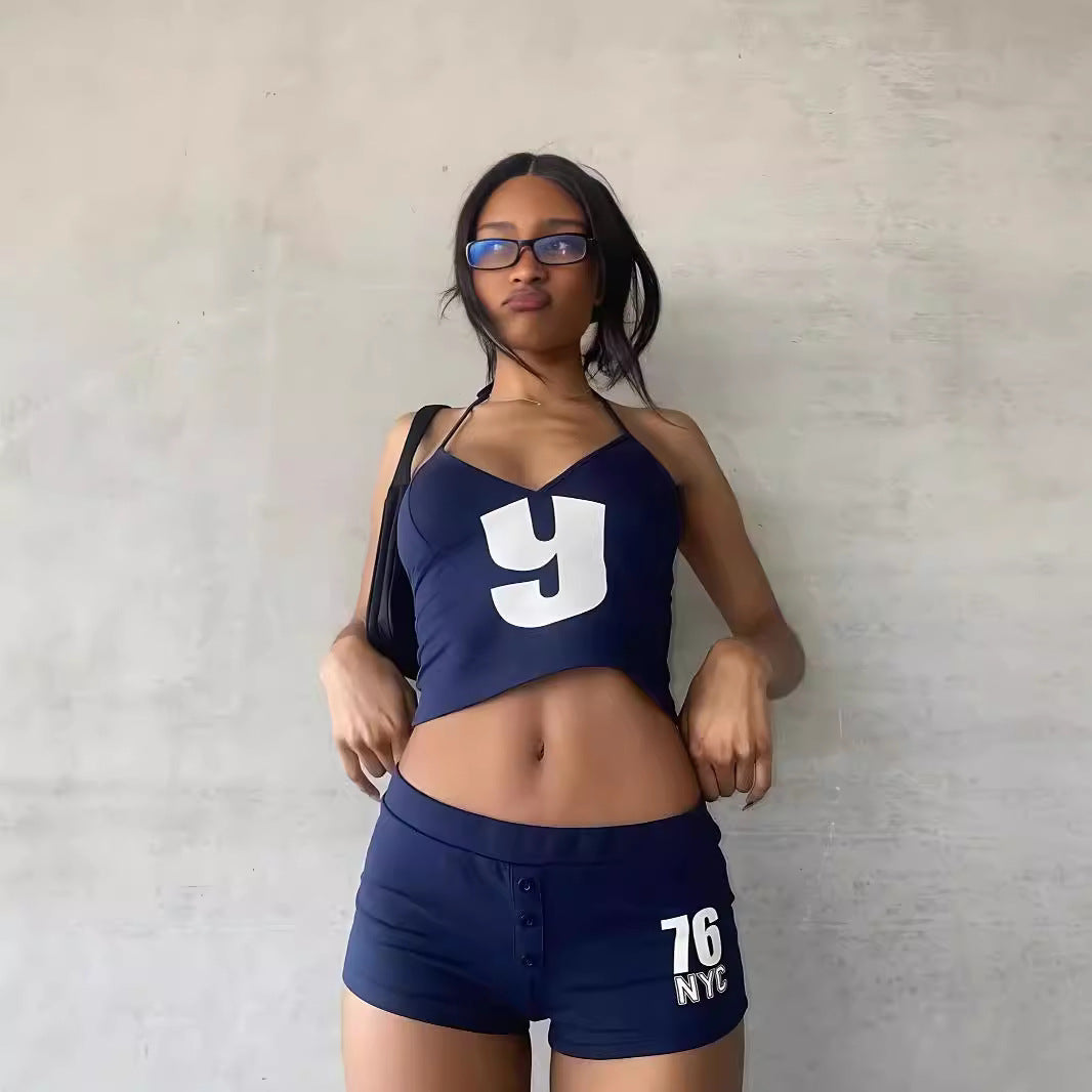 'Y For Yes' Cool Girl Outfit, Slim-Fit Sports Tank Top and Shorts Two-Piece