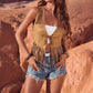 Women's Cowgirl Casual Getaway Western Boho Suede Fringe Vest Top