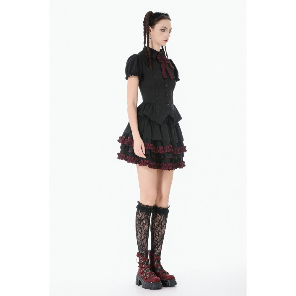 Dark in Love Black Crimson Gothic Tiered Skirt