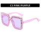 Large Square-Frame Avant Garde Sunglasses with Sparkling Rhinestones