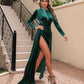 Vireous Women's Long-Split Velvet High-Neck Evening Dress
