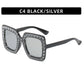 Large Square-Frame Avant Garde Sunglasses with Sparkling Rhinestones