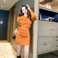 Ruche-Collar Dress, Large Sleeves Fashion Dress