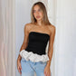 Contrast Colour Bandeau Slim-Fit Ruffled Women's Top