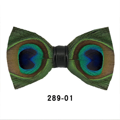 Men's Bow Tie, Peacock Big Eyes Blue Feather