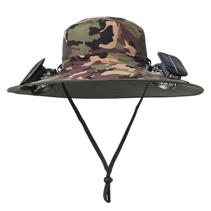Outdoor Wide-Brim Sun Hat with USB Charging, Solar-Powered Cooling