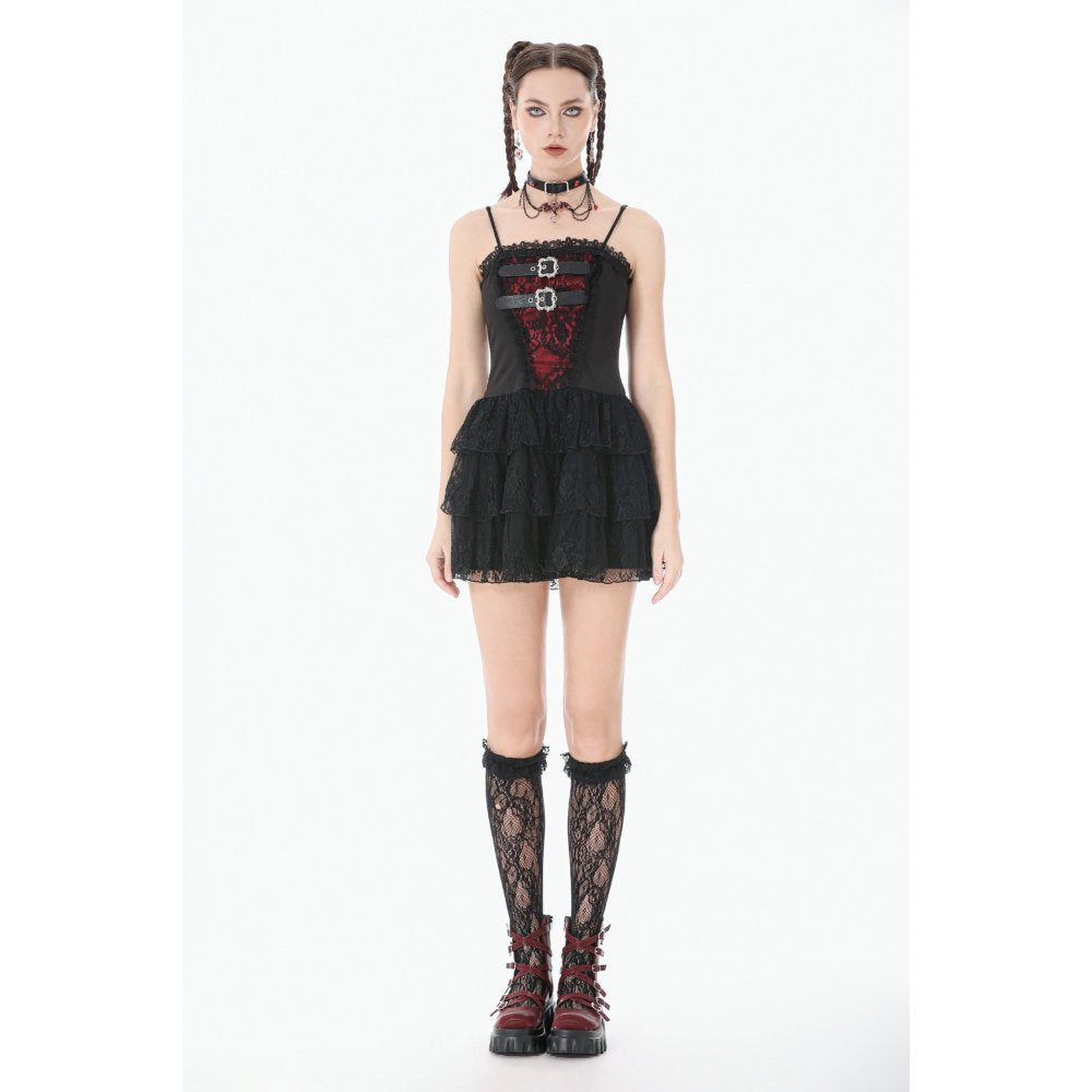 Dark in Love Crimson Shadow Layered-Lace Cake Dress