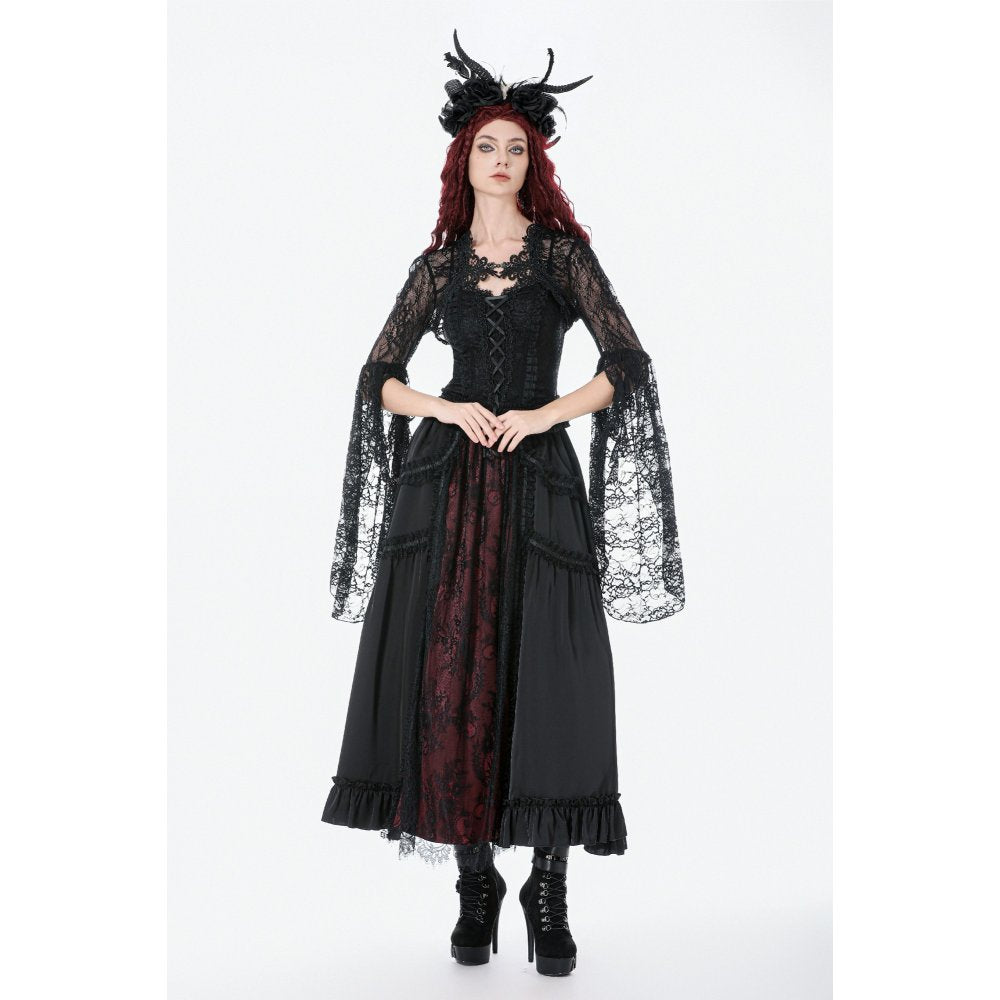 Dark in Love Gothic Victorian Lace Panel Skirt in Crimson