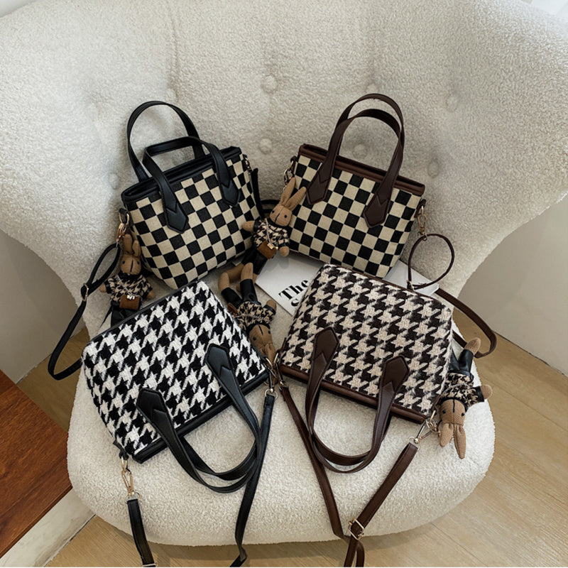 Houndstooth or Checkerboard Fashion Plaid Shoulder Handbag