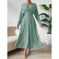 Vireous Geometric Print Long-Sleeve Cinched-Waist Elegant Dress