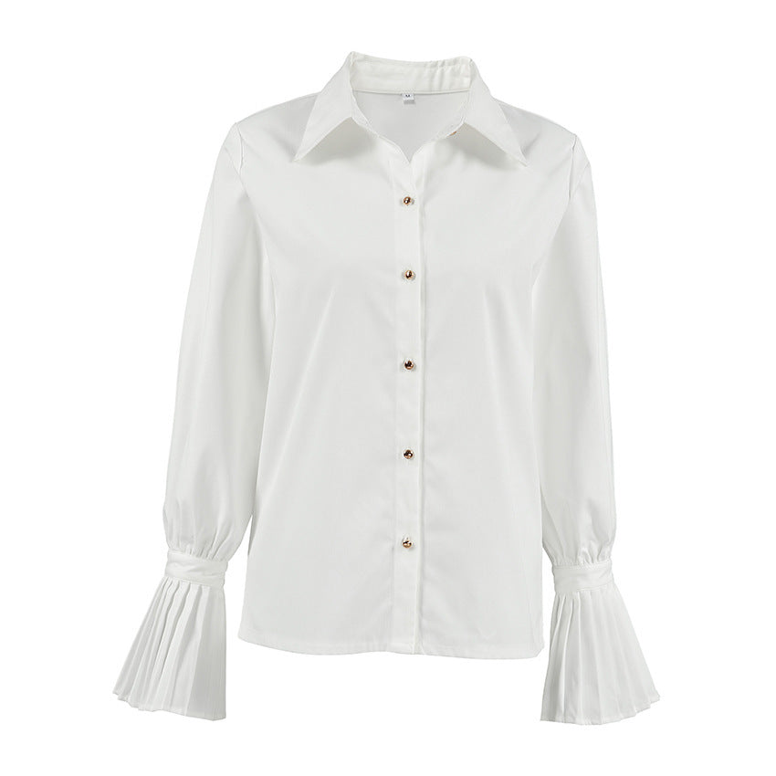 Elegant French-Style Ruffled Women's Workwear Blouse