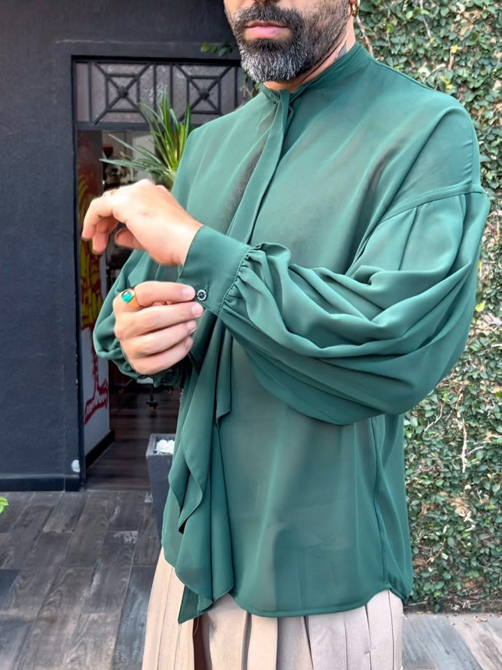 Men's Elegant Ruffled Avant Garde Long Sleeve Shirt