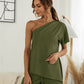 Vireous Off-the-Shoulder Short Sleeve Women's Two-Piece Set with Shorts