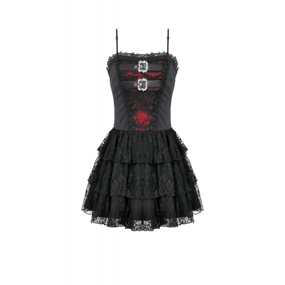 Dark in Love Crimson Shadow Layered-Lace Cake Dress