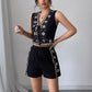 Minimalist-Style Women's Casual Vest and Shorts Set in Black