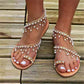 Rhinestone Beaded Women's Roman Pearl Flat Sandals