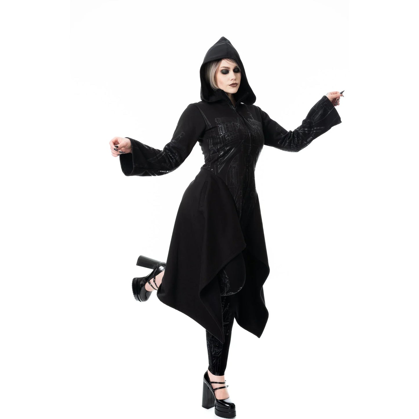 Vixxen Basilica Cathedral-Inspired Printed Zip-Up Hoodie in Black