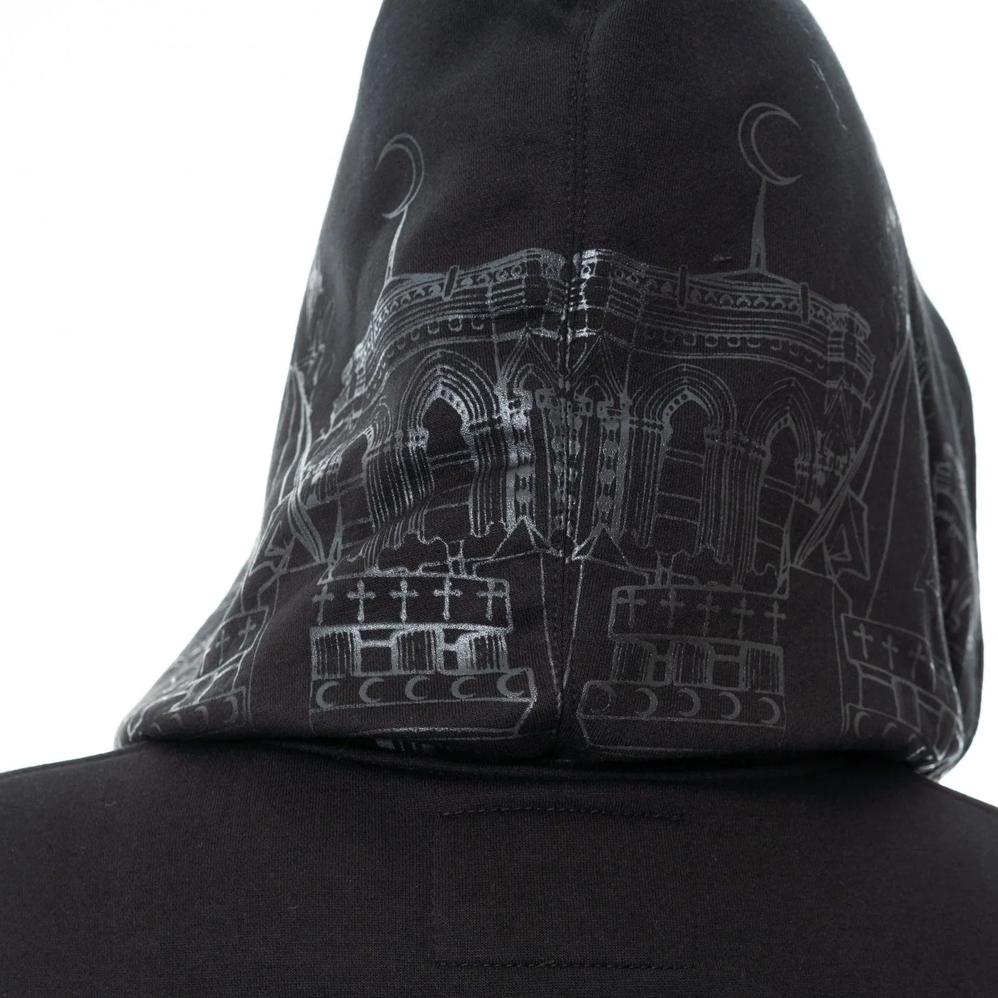 Vixxen Basilica Cathedral-Inspired Printed Zip-Up Hoodie in Black